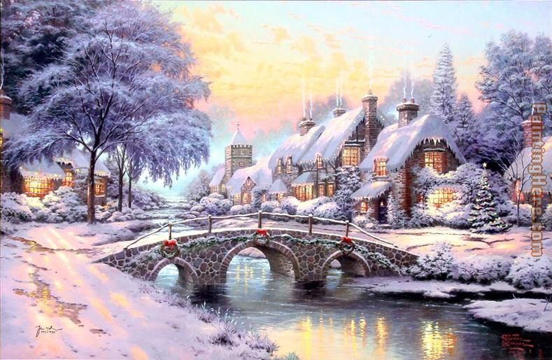 Cobblestone Christmas painting - Thomas Kinkade Cobblestone Christmas art painting